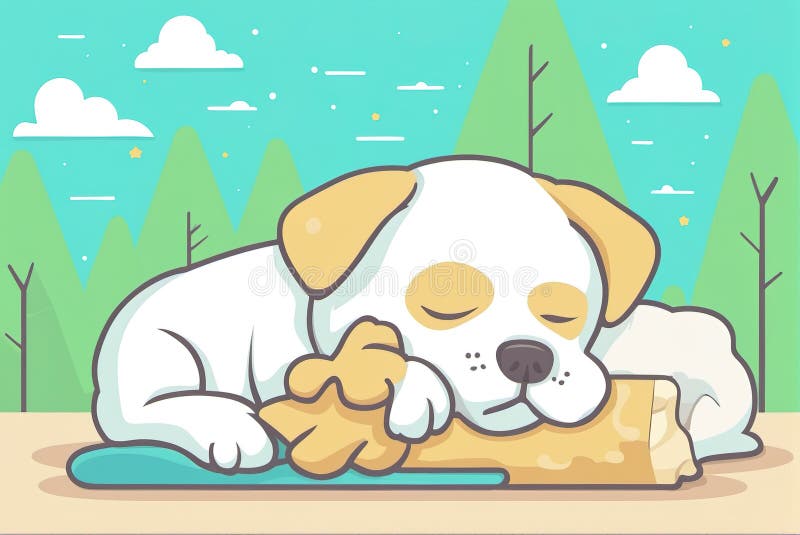 Sleeping cute puppy flat painting vector illustration