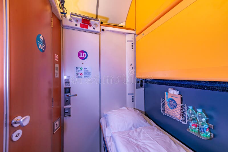 Sleeping deluxe compartment in night train from Prague to Humenne in Prague CZ 09 26 2025. Night train stock images, royalty-free photos and pictures