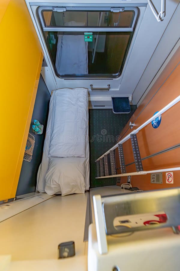 Sleeping deluxe compartment in night train from Prague to Humenne in Prague CZ 09 26 2025. Night train stock images, royalty-free photos and pictures