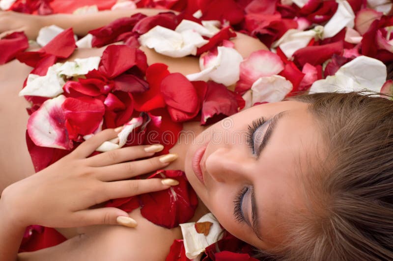 Sleeping Girl in Rose Petal Stock Image Image of holiday, body 9992701