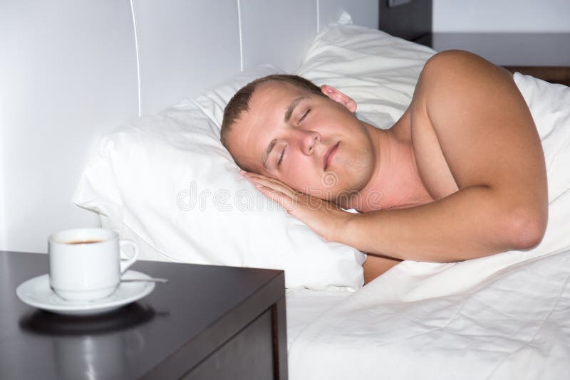 Sleeping Man and Cup of Coffee Stock Image Image of dream, portrait 44193177