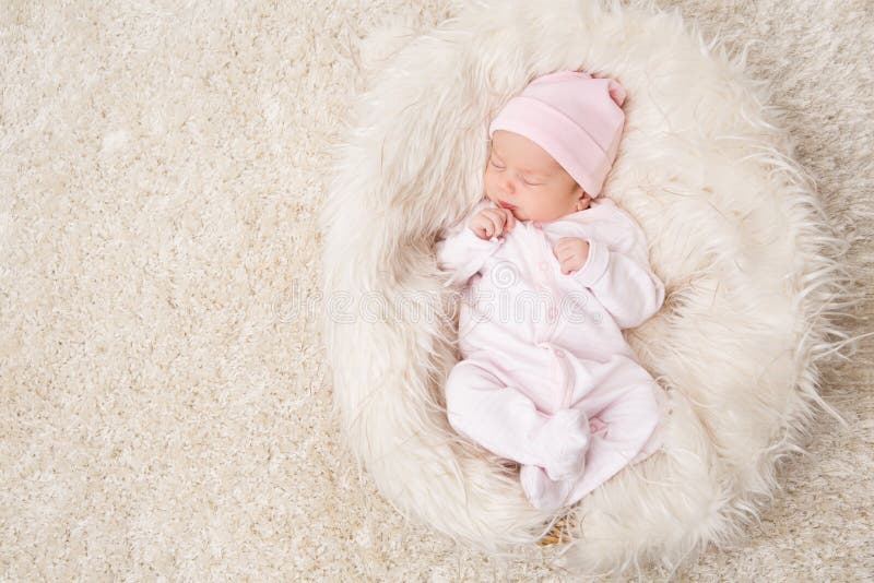 Sleeping New Born Baby, Newborn Kid Sleep on White, Beautiful Infant Studio Portrait