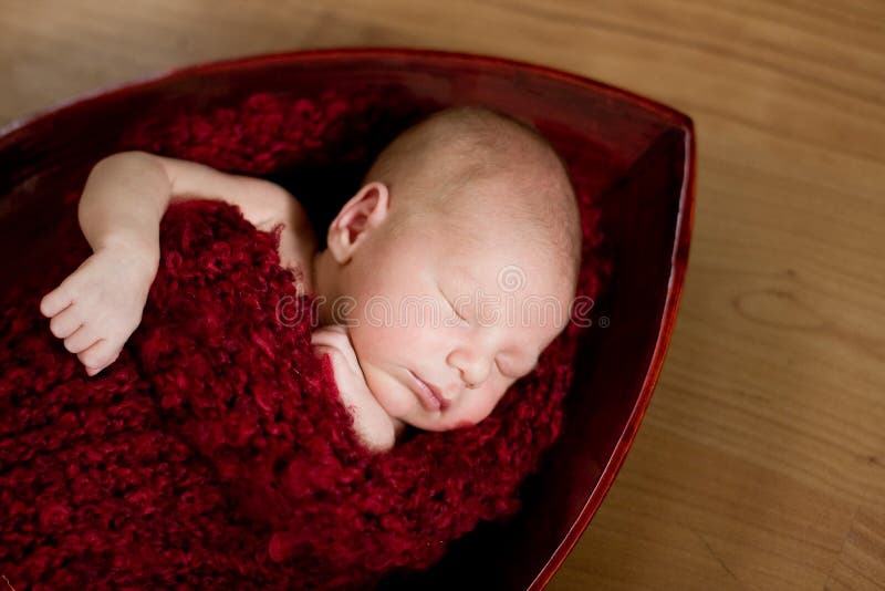 Sleeping Newborn Baby in Red Cocoon Stock Image Image of modern
