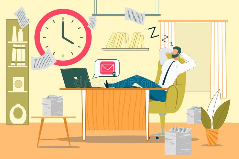 Sleeping Office Worker Flat Vector Illustration stock illustration