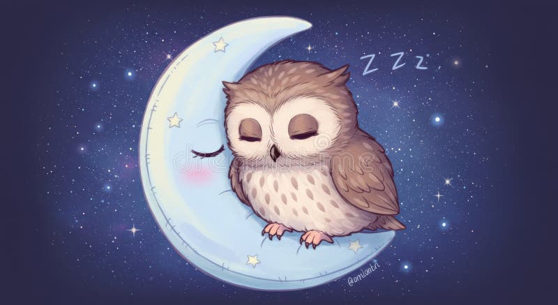 Nocturnal Sleeping Owls in Moon Nocturnal Sleeping Owls in Moon