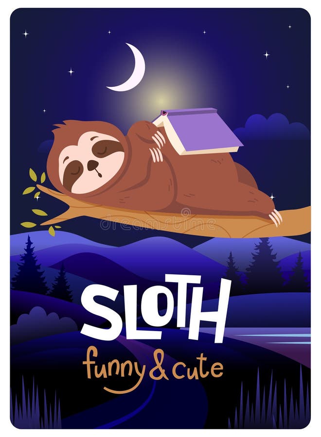 Sleeping sloth. background with cute sloth with book. lazy concept royalty free illustration