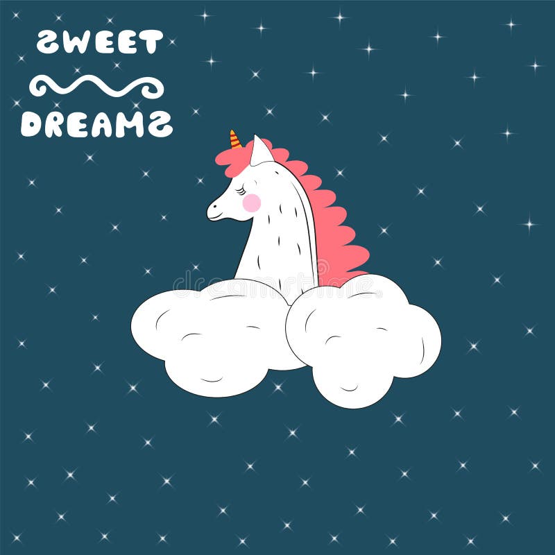 A sleeping unicorn in the starry sky. Vector illustration. stock illustration A sleeping unicorn in the starry sky. Vector illustration. stock illustration