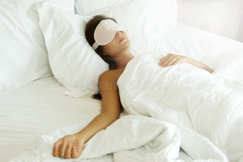Sleeping Woman Wearing Eye Mask in the Bedroom Stock Image Image of