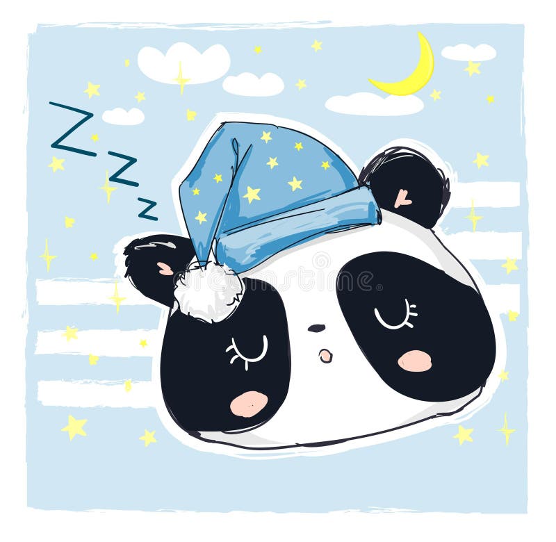 Hand Drawn Sleepy Panda Bear, Vector Illustration Stock Vector ...