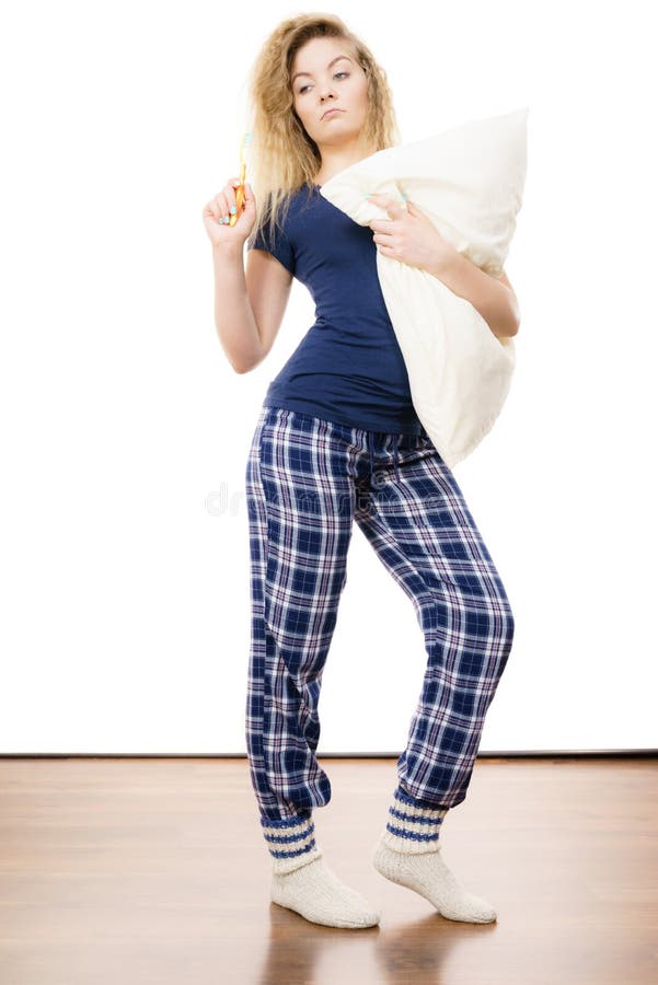 Sleepy Woman Wearing Pajamas Stock Image - Image of body, hygiene: 143912127