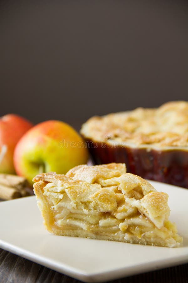 Slice of apple pie with copy space