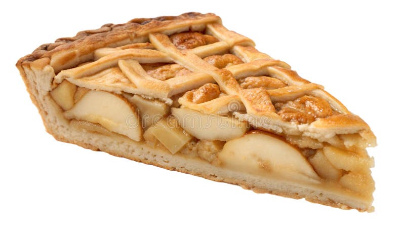 Slice of apple pie with a golden-brown lattice crust, isolated on white background stock photography