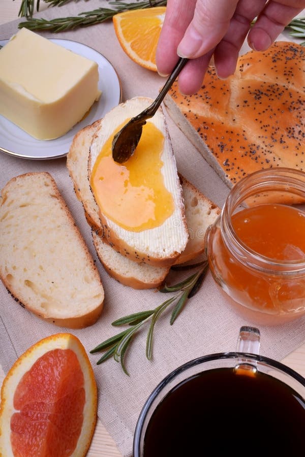 Slice of Bread with Butter and Jam Stock Photo Image of confiture