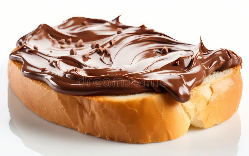 Slice of bread with chocolate swirl cream isolated on white background