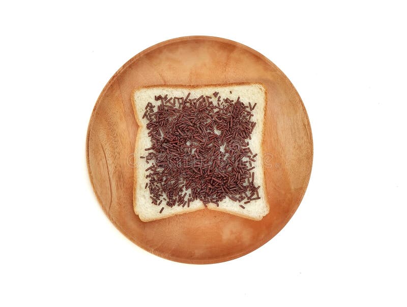 Slice bread with chocolate on top on plate isolated on white background royalty free stock photos