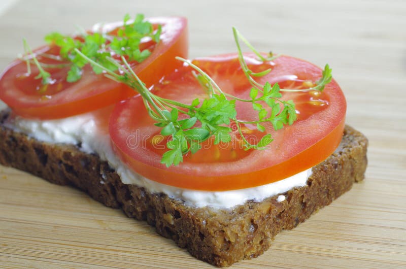 Slice of bread with cottage cheese royalty free stock photos