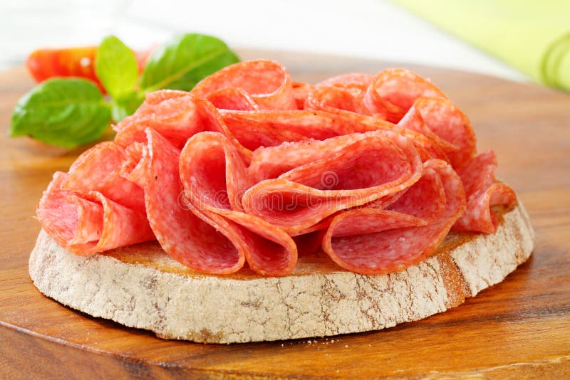 Bread with dry salami stock image. Image of sandwich 29838135
