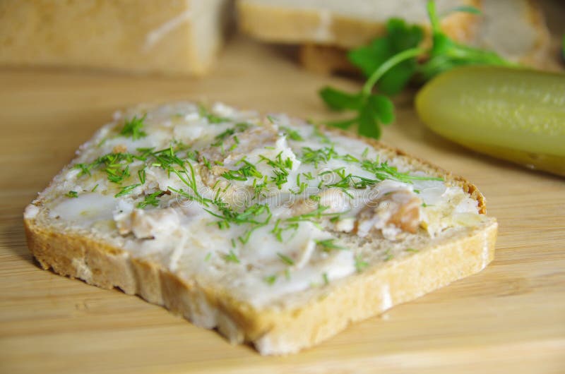 Slice of bread with lard royalty free stock image