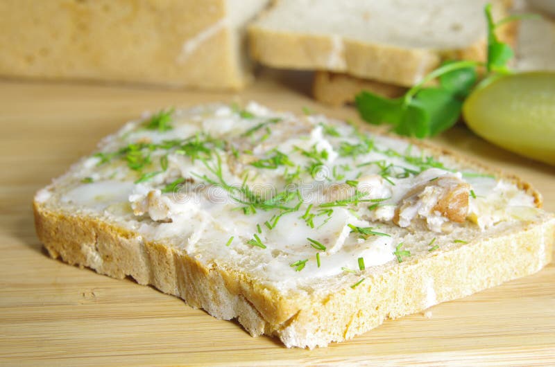 Slice of bread with lard stock images
