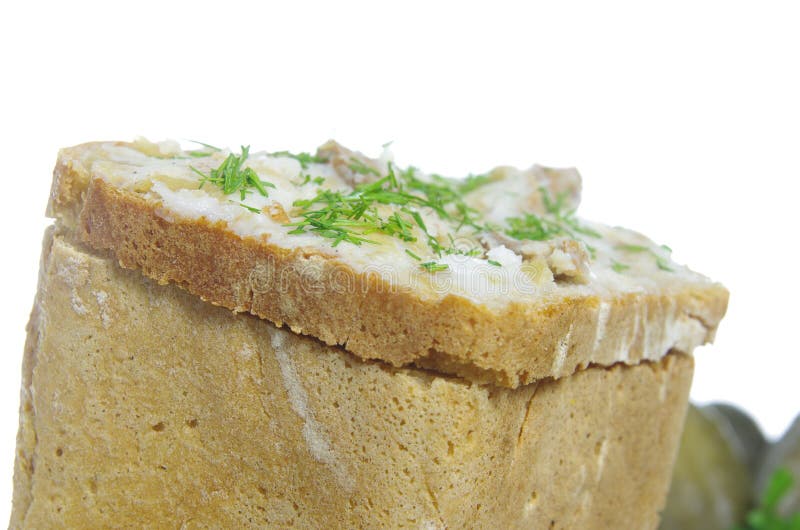 Slice of bread with lard royalty free stock photo