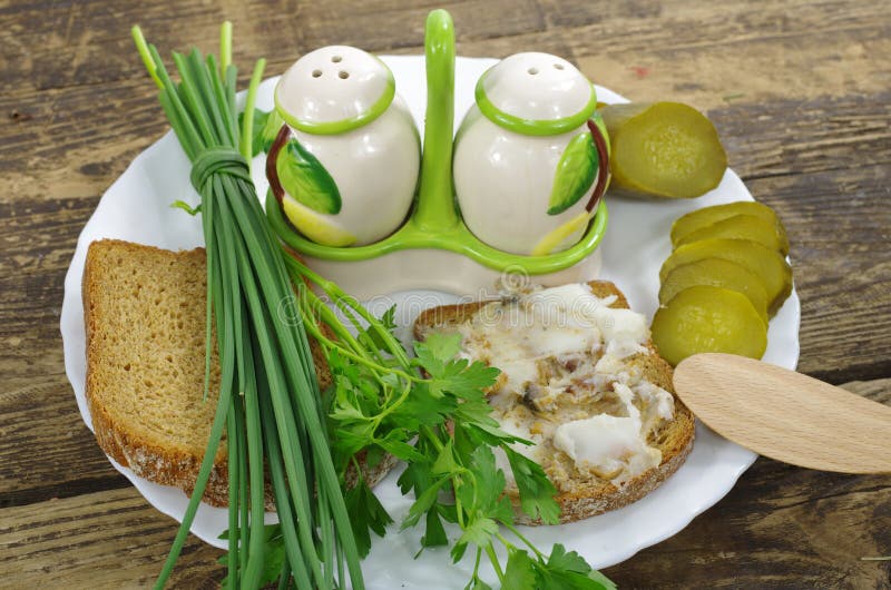 Slice of bread with lard stock photography