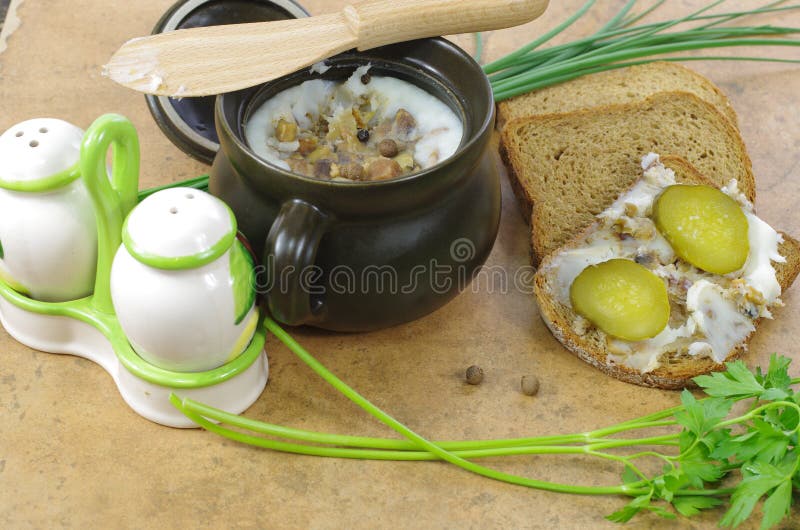 Slice of bread with lard royalty free stock photo