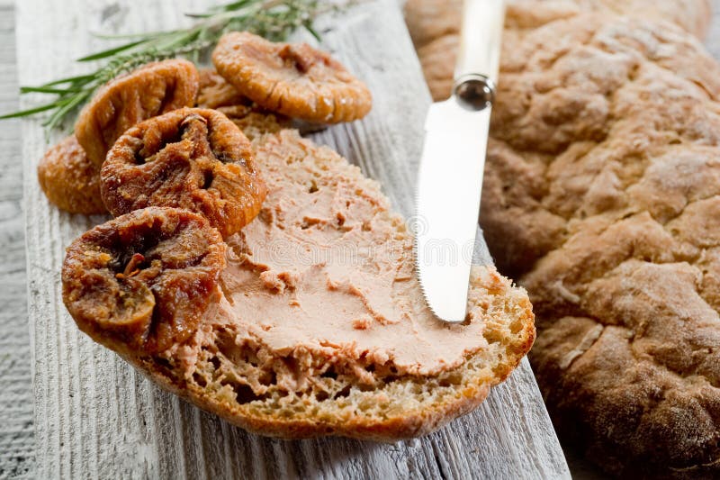 Slice bread with patÃ© stock photography