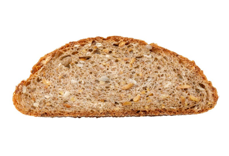 Slice of bread with seeds. Slice of whole grain bread with healthy whole seeds, isolated om white background stock photography Slice of bread with seeds. Slice of whole grain bread with healthy whole seeds, isolated om white background stock photography