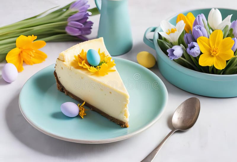 A Slice of Cheesecake with a Robin S Egg on Top, Surrounded by Spring ...