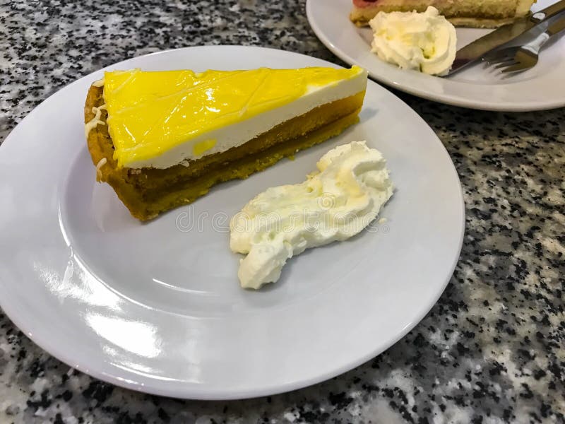 Yellow Cheesecake With Chocolate Balls. Icons Of Stars And T Stock