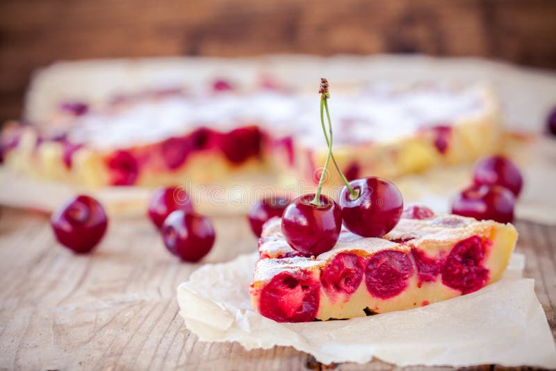 Slice of Cherry Pie on a Wooden Background Stock Photo Image of food