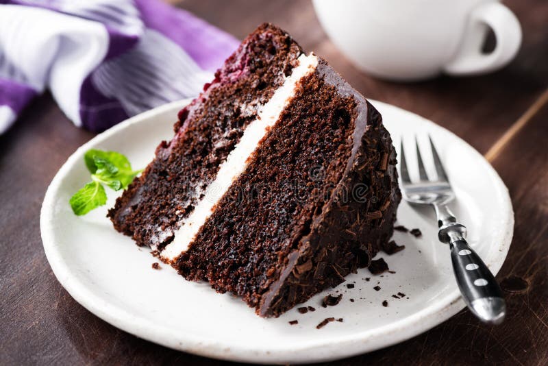 Slice of Dark Chocolate Cake on Plate Stock Photo Image of cocoa