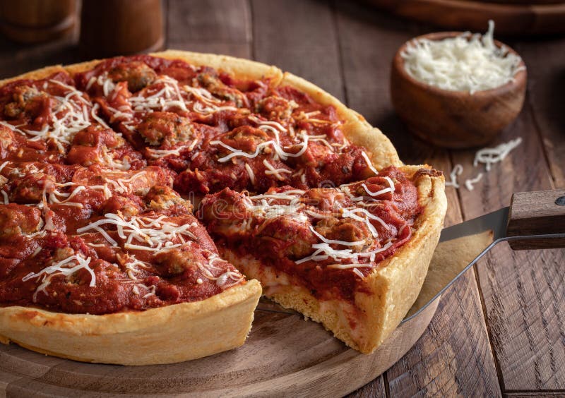 Slice of Deep Dish Sausage Pizza Stock Photo Image of sliced