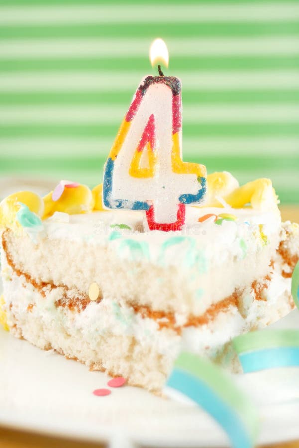 Slice Of Fourth Birthday Cake Stock Image Image of cakes, ribbon 8432493