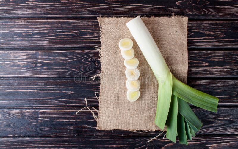 Fresh leek on wood