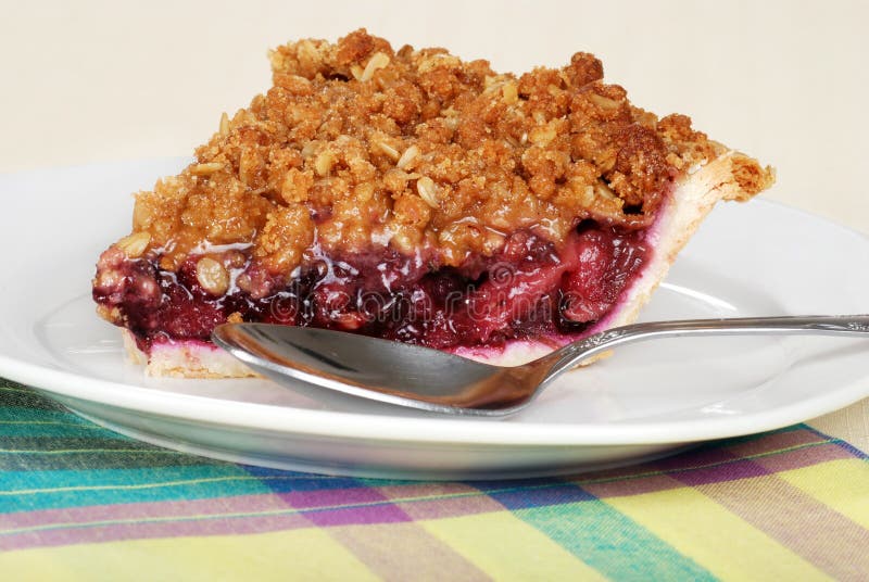 Slice Fruit Berry Crumble Pie with Spoon Stock Photo Image of food