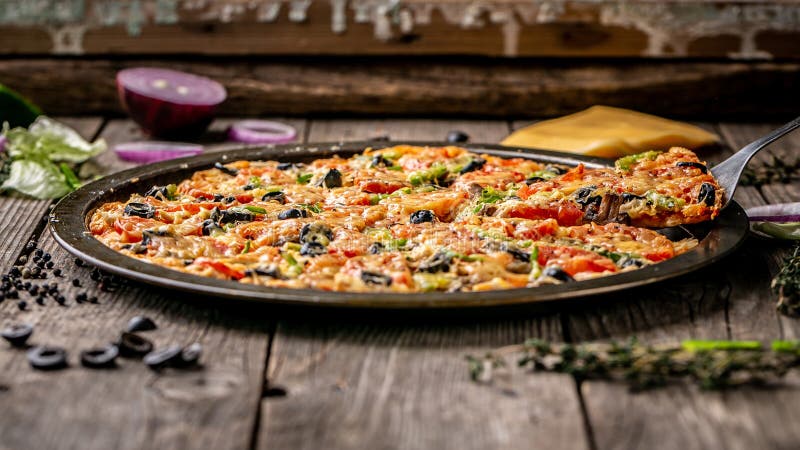 Slice of hot pizza large cheese lunch or dinner, meat, mushroom, topping sauce. with bell pepper vegetables delicious tasty fast royalty free stock photo Slice of hot pizza large cheese lunch or dinner, meat, mushroom, topping sauce. with bell pepper vegetables delicious tasty fast royalty free stock photo