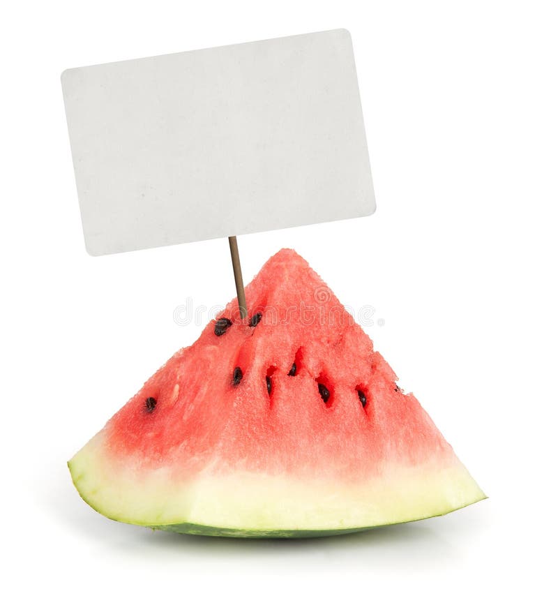 Slice of juicy red watermelon with price tag