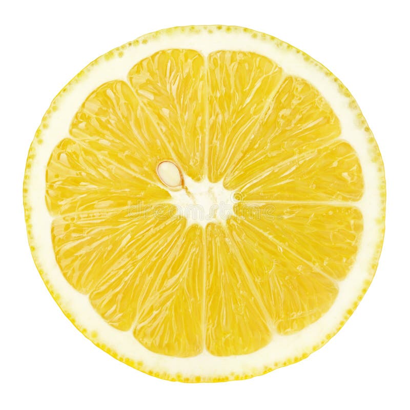 Slice of lemon citrus fruit isolated on white