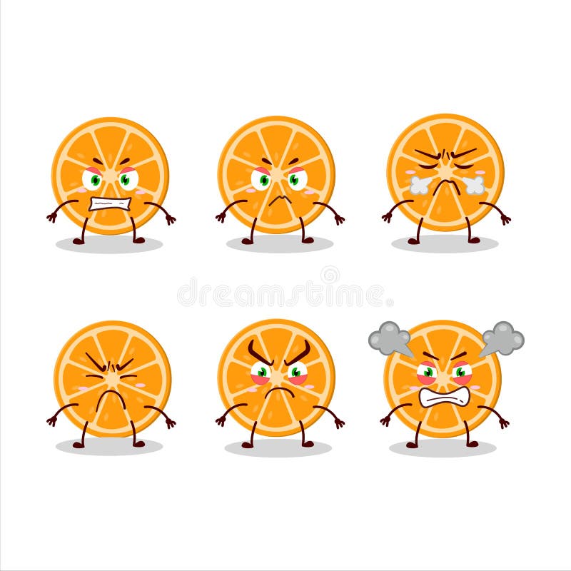 Slice of Orange Cartoon Character with Various Angry Expressions Stock ...