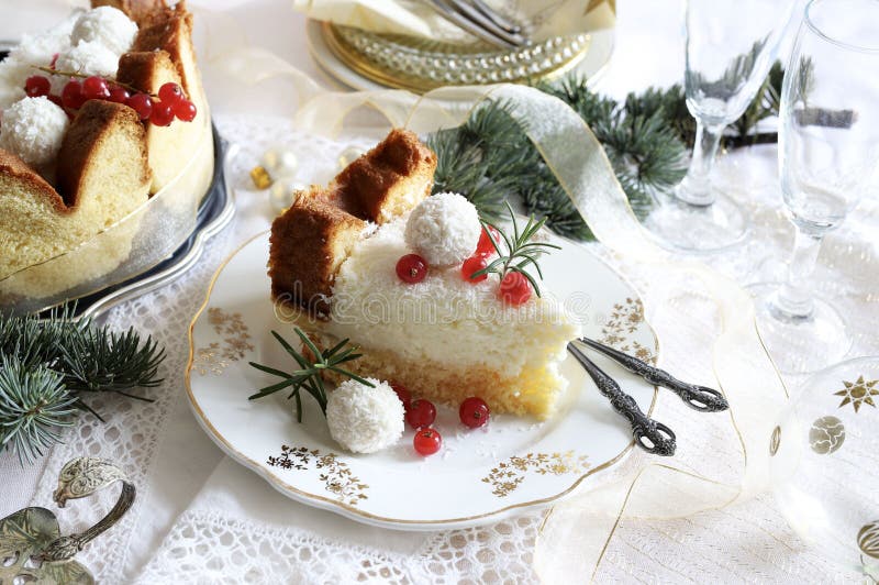 Slice of Pandoro with Raffaello Cream. Stock Image - Image of filled ...