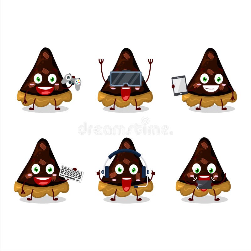 Slice of Pecan Pie Cartoon Character are Playing Games with Various