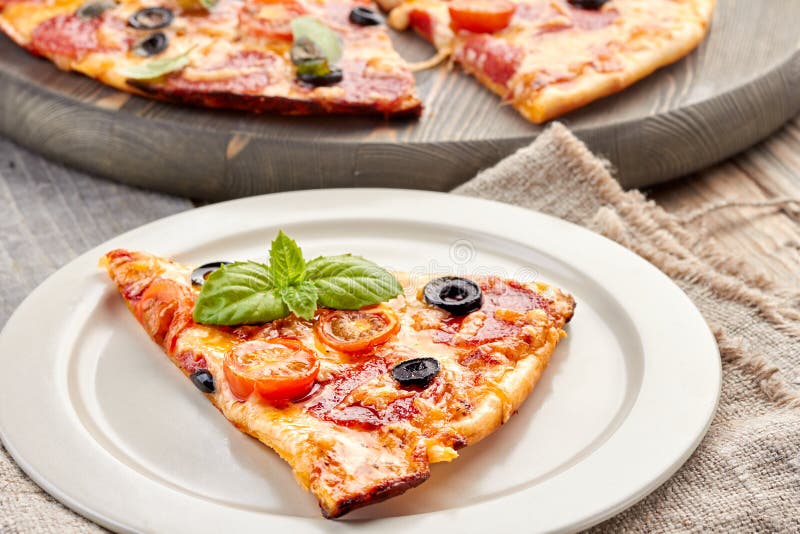 Slice of Pepperoni Pizza on Dish Stock Image Image of cuisine