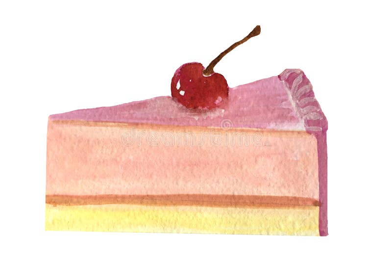 A slice of pink cheesecake with a cherry. vector illustration A slice of pink cheesecake with a cherry. vector illustration