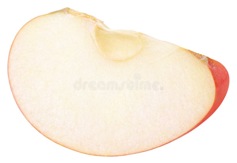 Slice of red apple fruit without seed on white stock photos Slice of red apple fruit without seed on white stock photos