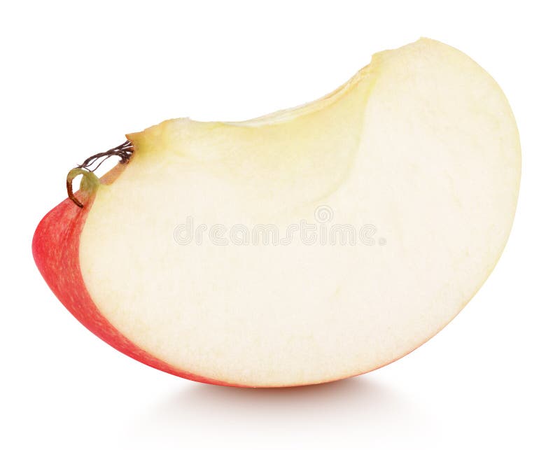 Slice of red apple fruit without seed on white stock photo Slice of red apple fruit without seed on white stock photo