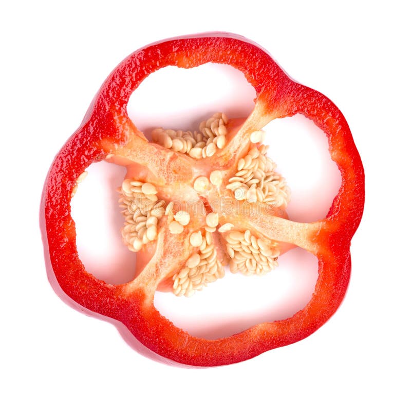 Slice of red bell pepper isolated on white background. Paprika slice