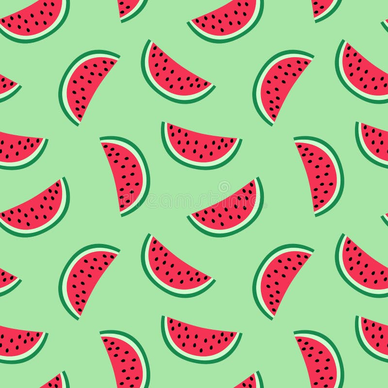 Slice of Red Watermelon on a Green Palm Leaves Background Patter Stock