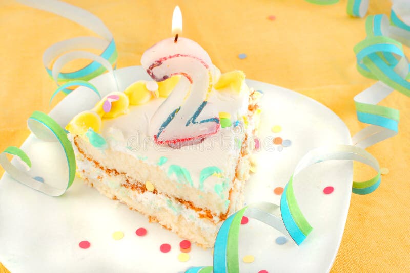 Slice second birthday cake stock photo. Image of fancy - 8420390
