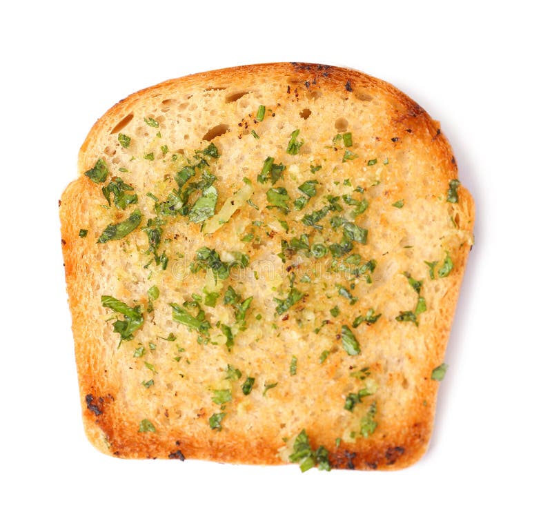 Slice of Toasted Bread with Garlic and Herbs Isolated, Top View Stock